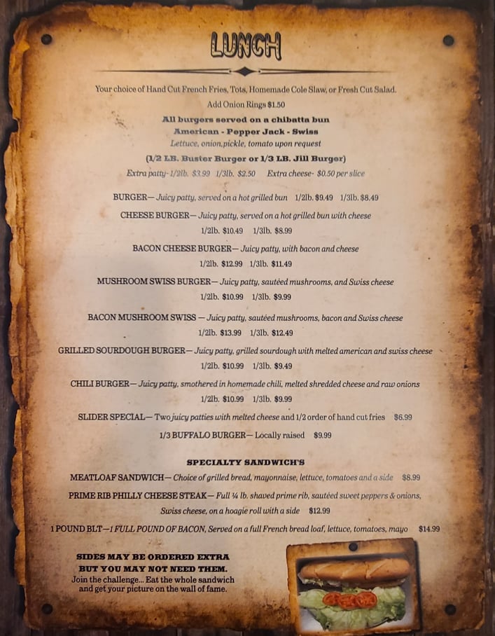 The Buster's lunch menu