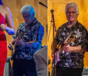 2 pictures of john Muss playing the guitar